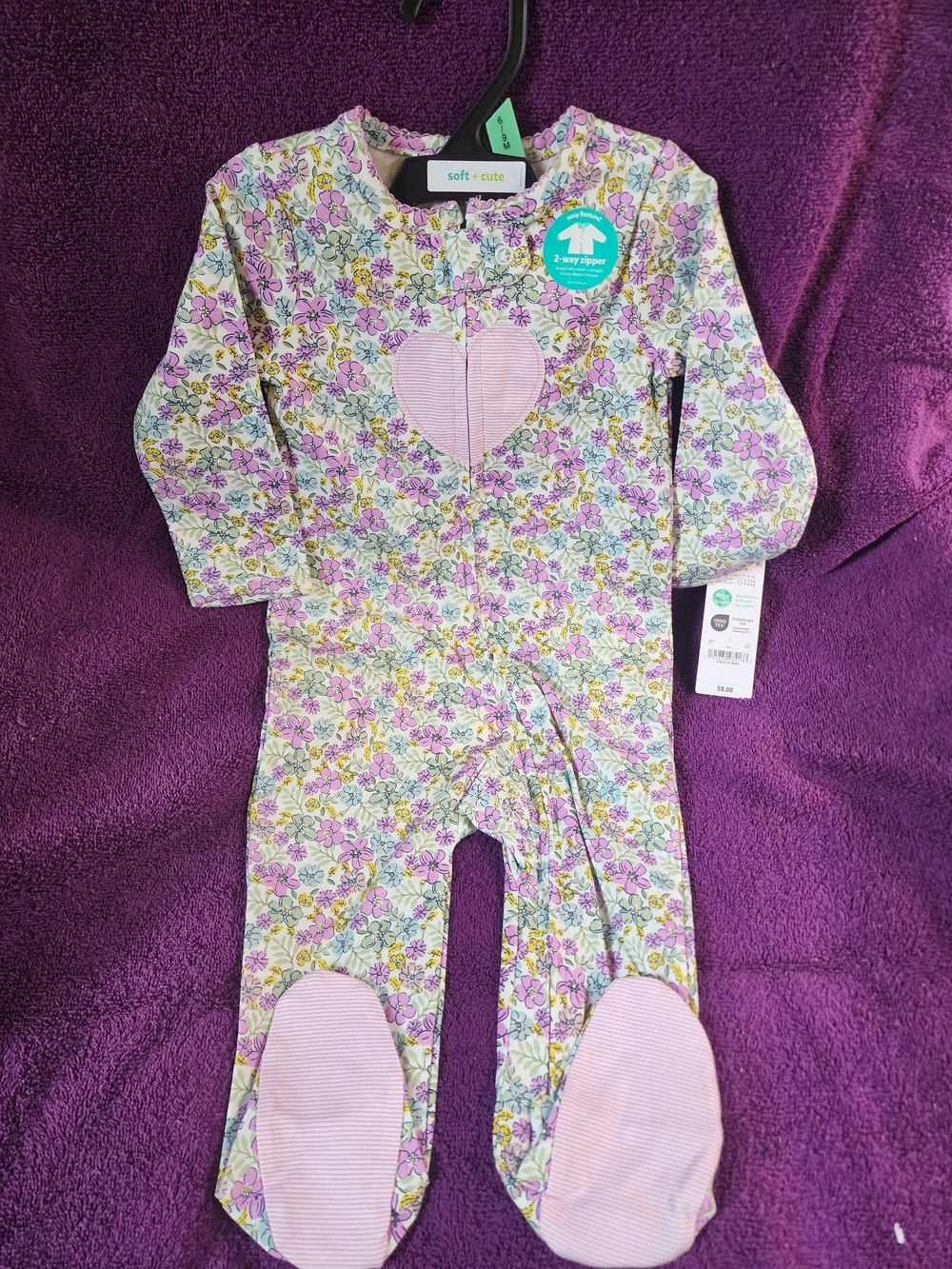 Carter's Pink Floral Long-Sleeve Footed One-Piece